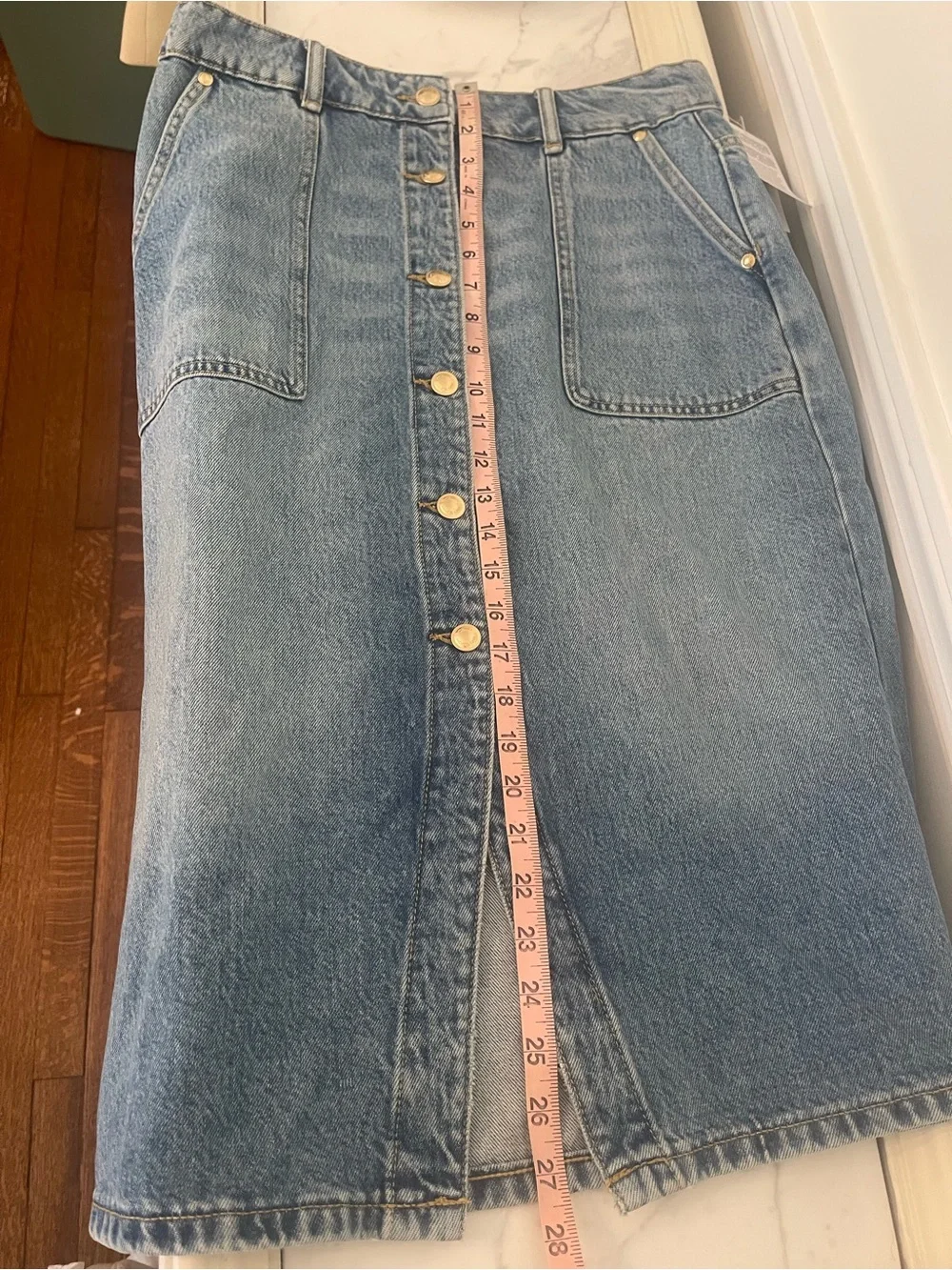Michael Kors Jean Skirt Gold Button-Front Denim Skirt